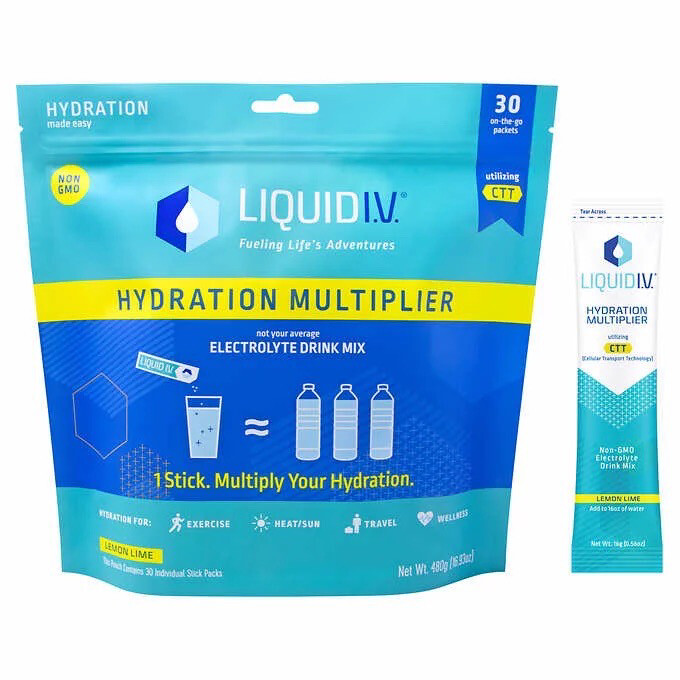 Liquid IV Hydration Multiplier Electrolyte Drink Mix Lemon Lime 30 on the Go 
