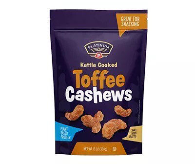 Platinum Kettle Cooked Toffee Cashews 13 oz 