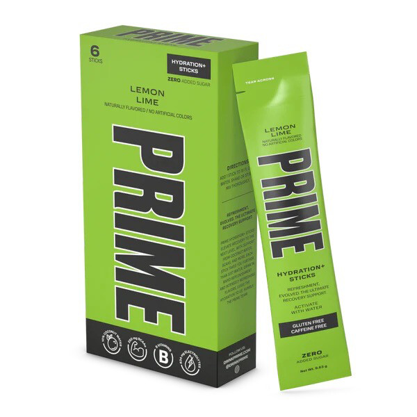 Prime Hydration Drink Lemon Lime 6 Hydration Sticks by Logan Paul and KSI