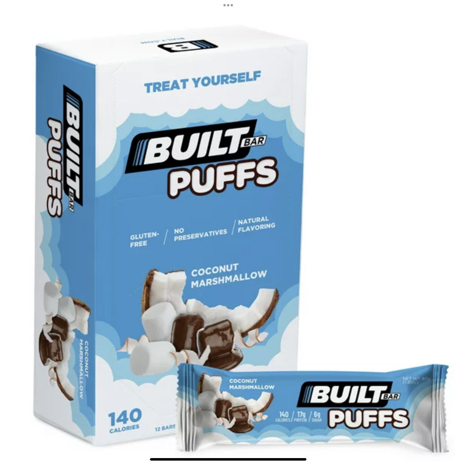 Built Bar Puffs Coconut Marshmallow 17g Protein 12 pack 