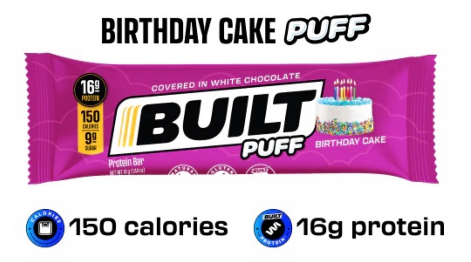 Built Bar Protein Bar Birthday Cake Puff 16g Protein 