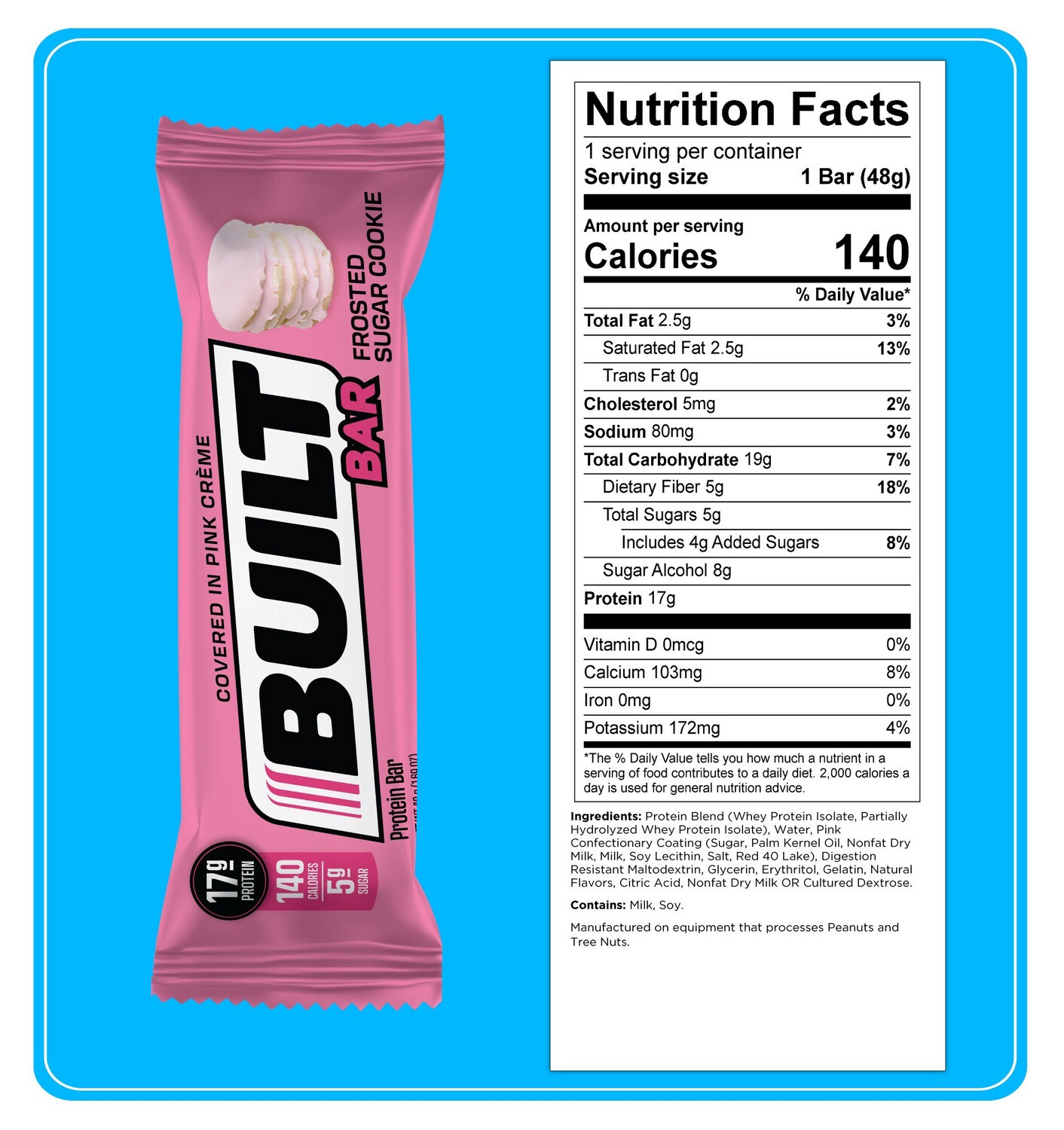 Built Bar Protein Bar Frosted Sugar Cookie Gluten Free 17g Pro 