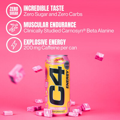 C4 Energy Starburst Original Strawberry Zero Sugar 12 fl oz 