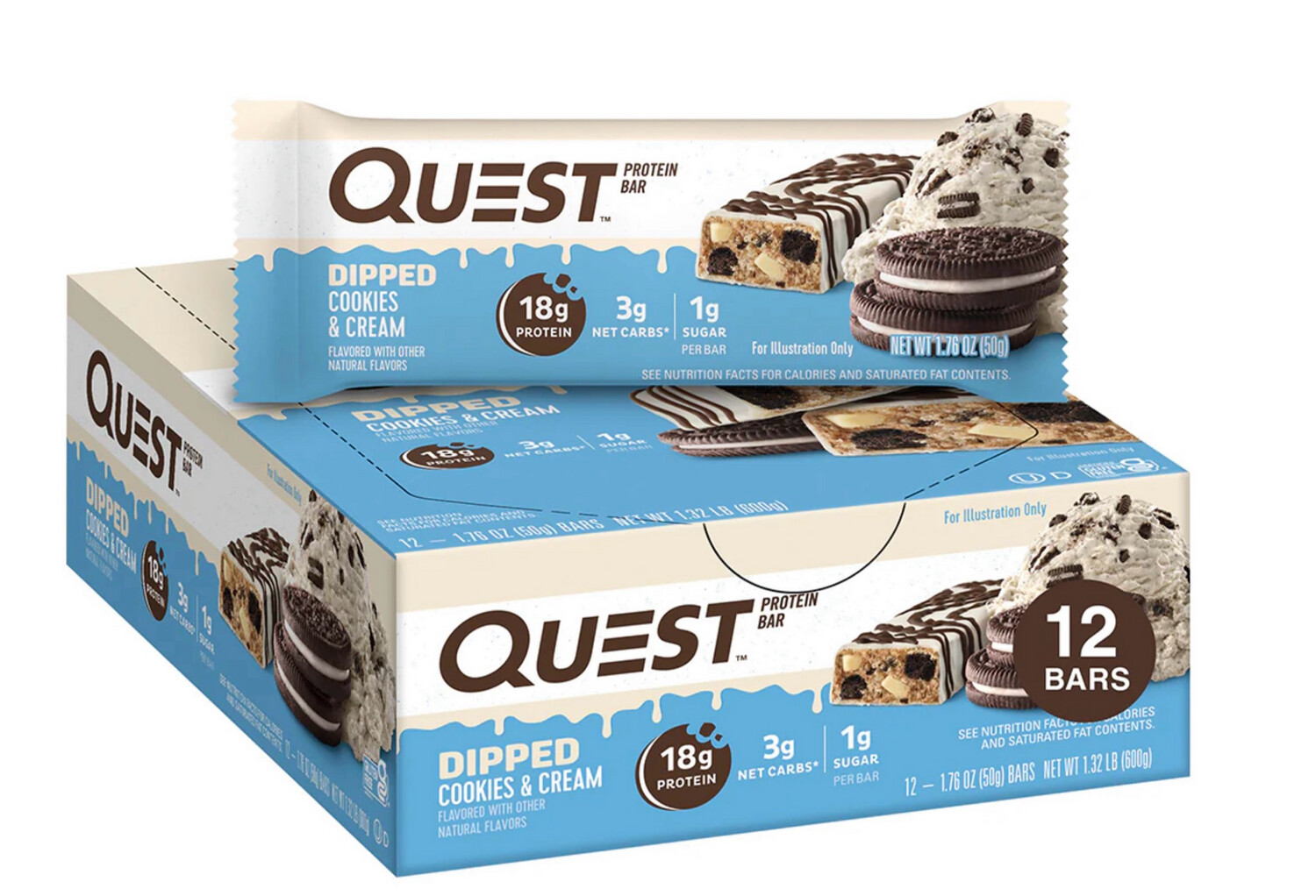 Quest Dipped Cookies and Cream Protein Bar 12 pack 