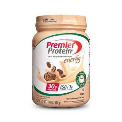 Premier Protein Café Latte Whey Protein Powder Energy = 1 cup of Coffee