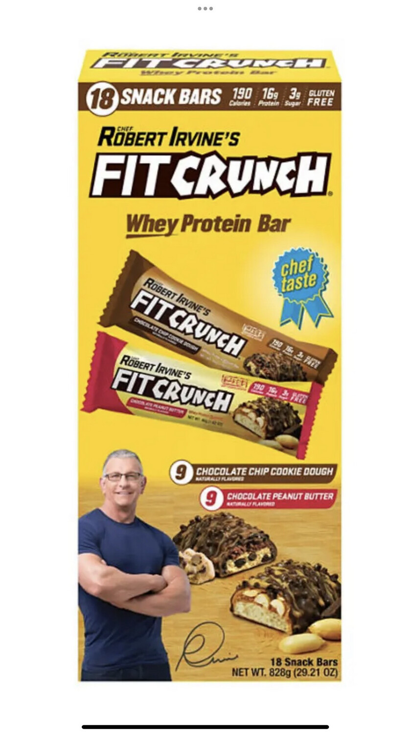 Fit Crunch High Protein Baked Bars Chocolate Peanut Butter &amp; Chocolate Chip Cookie Dough 18 Bars