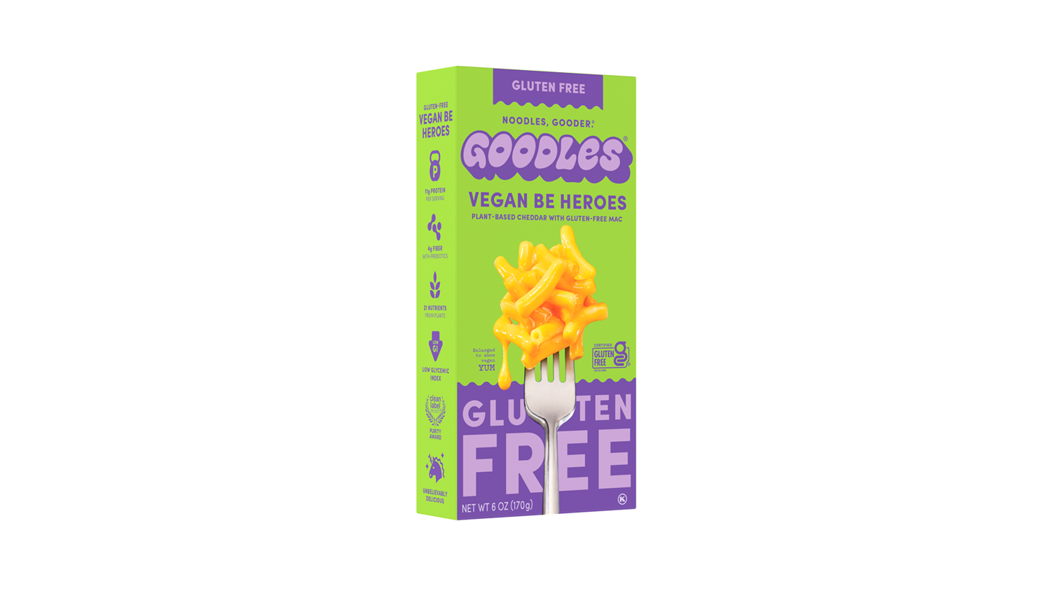 Goodles Vegan Be Heroes Plant Based Cheddar with Gluten Free Macaroni 11g Protein