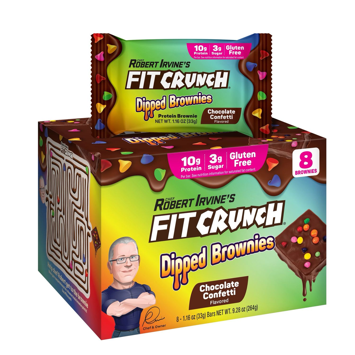 Fit Crunch Dipped Brownies Chocolate Confetti 8 pack 10 g Pro Gluten Free
