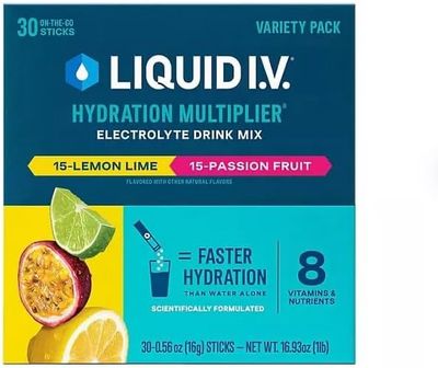 Liquid IV Hydration Multiplier Electrolyte Drink Mix Lemon Lime and Passion Fruit  30 on the Go