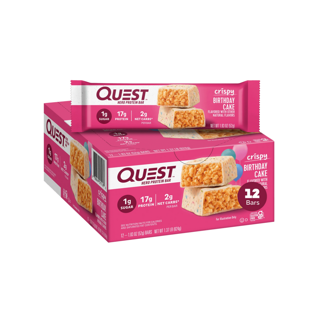 Quest Hero Protein Bar Crispy Birthday Cake 12 pack 
