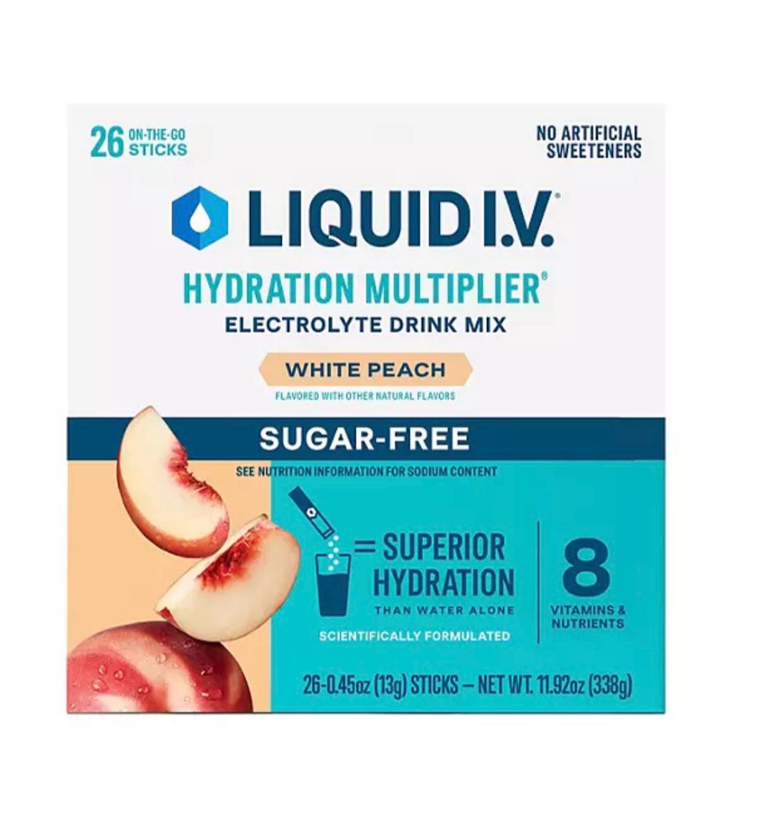 Liquid IV SUGAR FREE Hydration Multiplier Electrolyte Drink Mix White Peach 26 on the Go