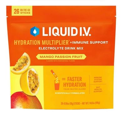 Liquid IV Hydration Multiplier Electrolyte Drink Mix Mango Passion Fruit 26 on the Go