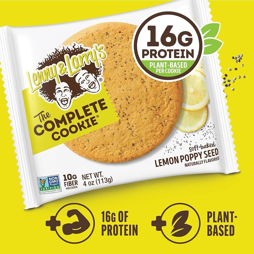 Lenny &amp; Larry’s The Complete Cookie Lemon Poppy Seed Plant Based 16 g Protein Vegan 
