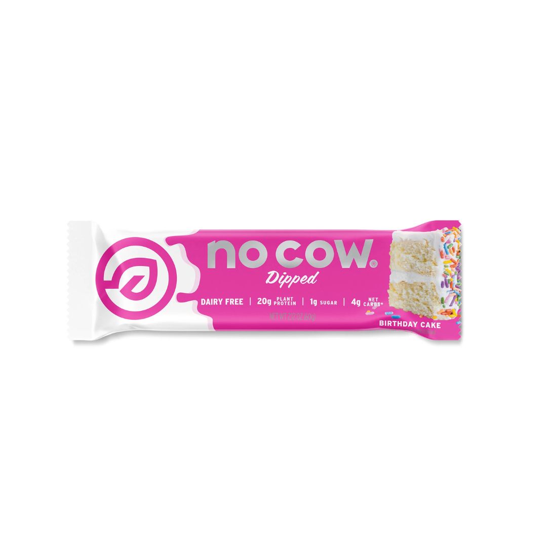 No Cow VEGAN Dipped Protein Bar Birthday Cake 20g Pro 12 pack