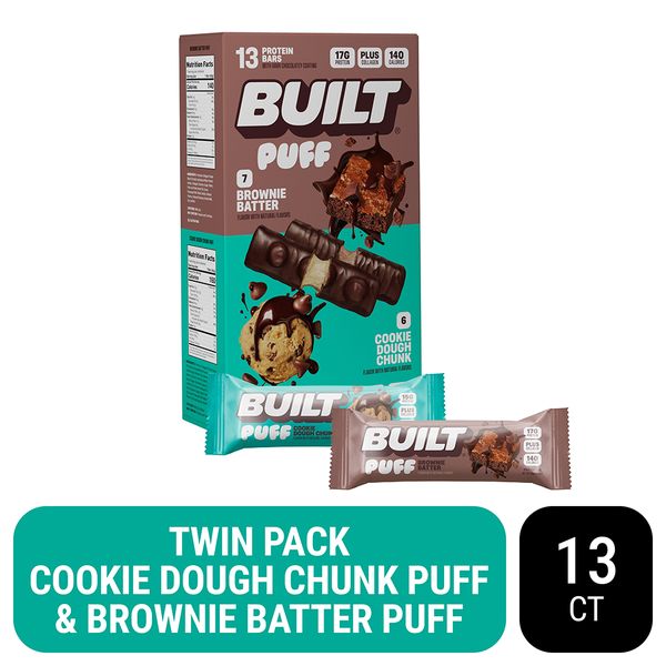 Built Bar Puff Protein Brownie Batter and Cookie Dough Chunk 13 ct Box