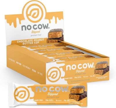 No Cow VEGAN Dipped Protein Bar Chocolate Peanut Butter Cup 20g Pro 12 pack