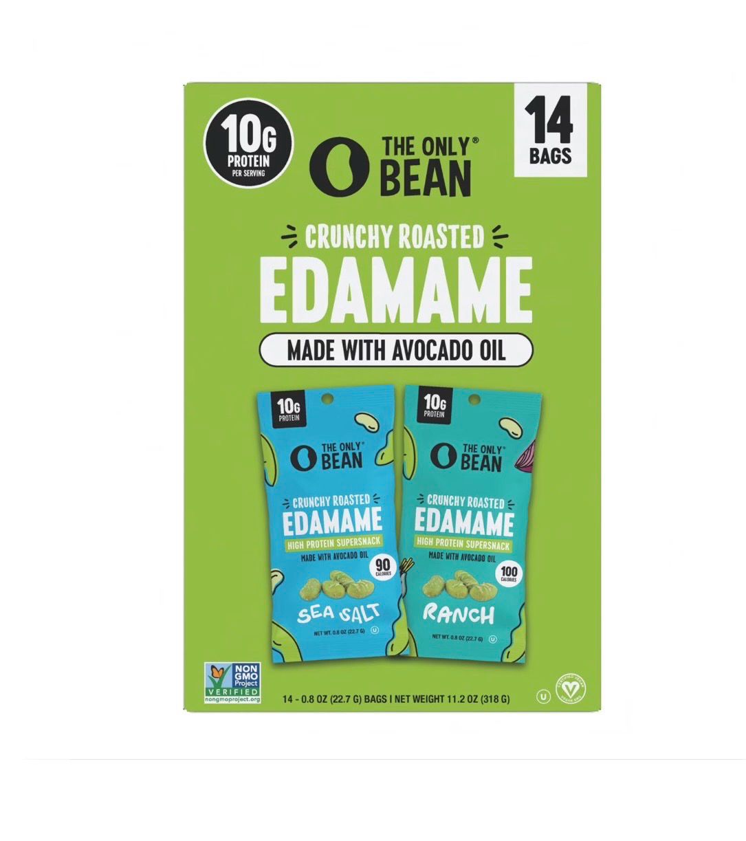 The Only Bean Crunchy Roasted Edamame Beans High Protein Supersnack 14 pack 