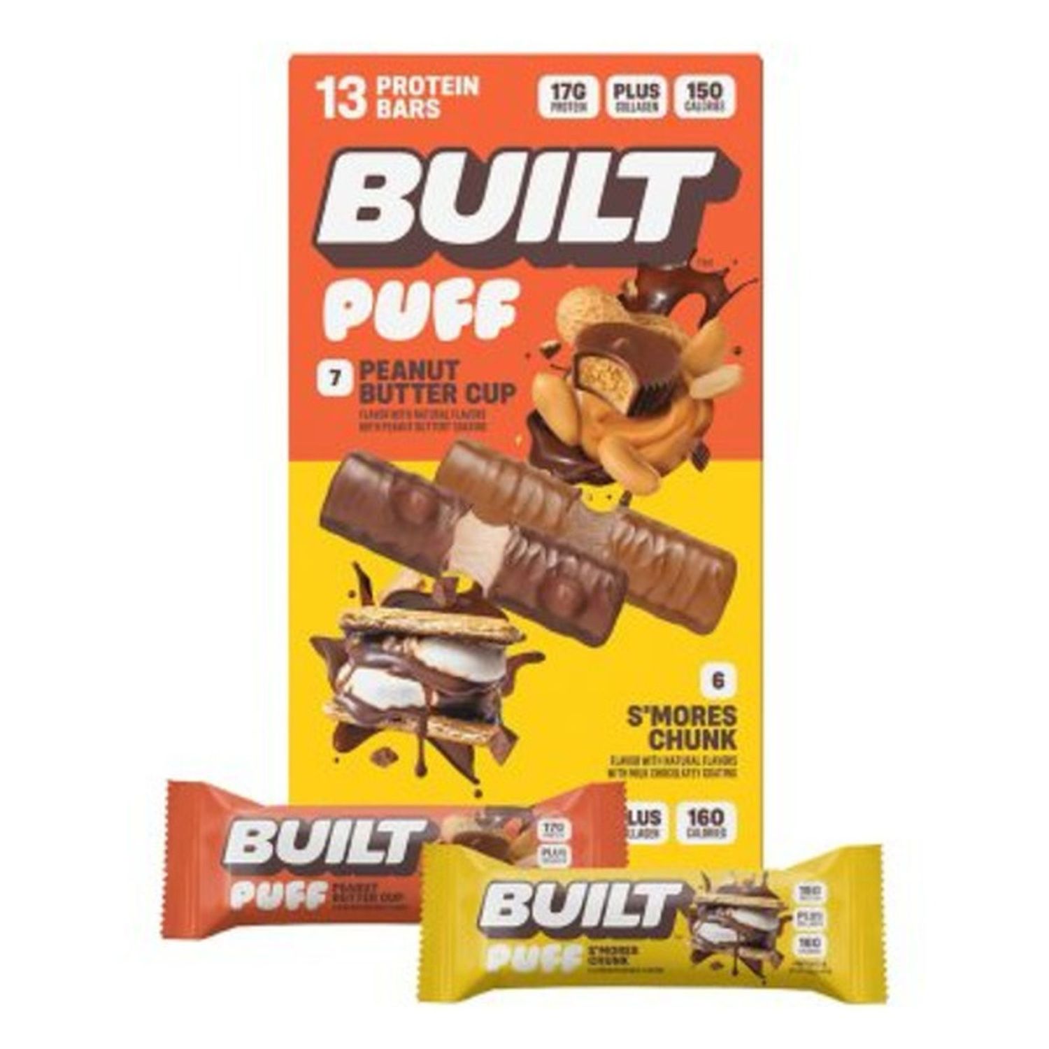 Built Bar Puff Protein Peanut Butter Cup and Smores Chunk 13 ct Box