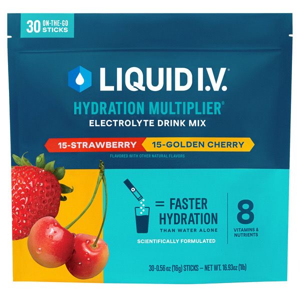 Liquid IV Hydration Multiplier Electrolyte Drink Mix Strawberry and Golden Cherry 30 on the Go