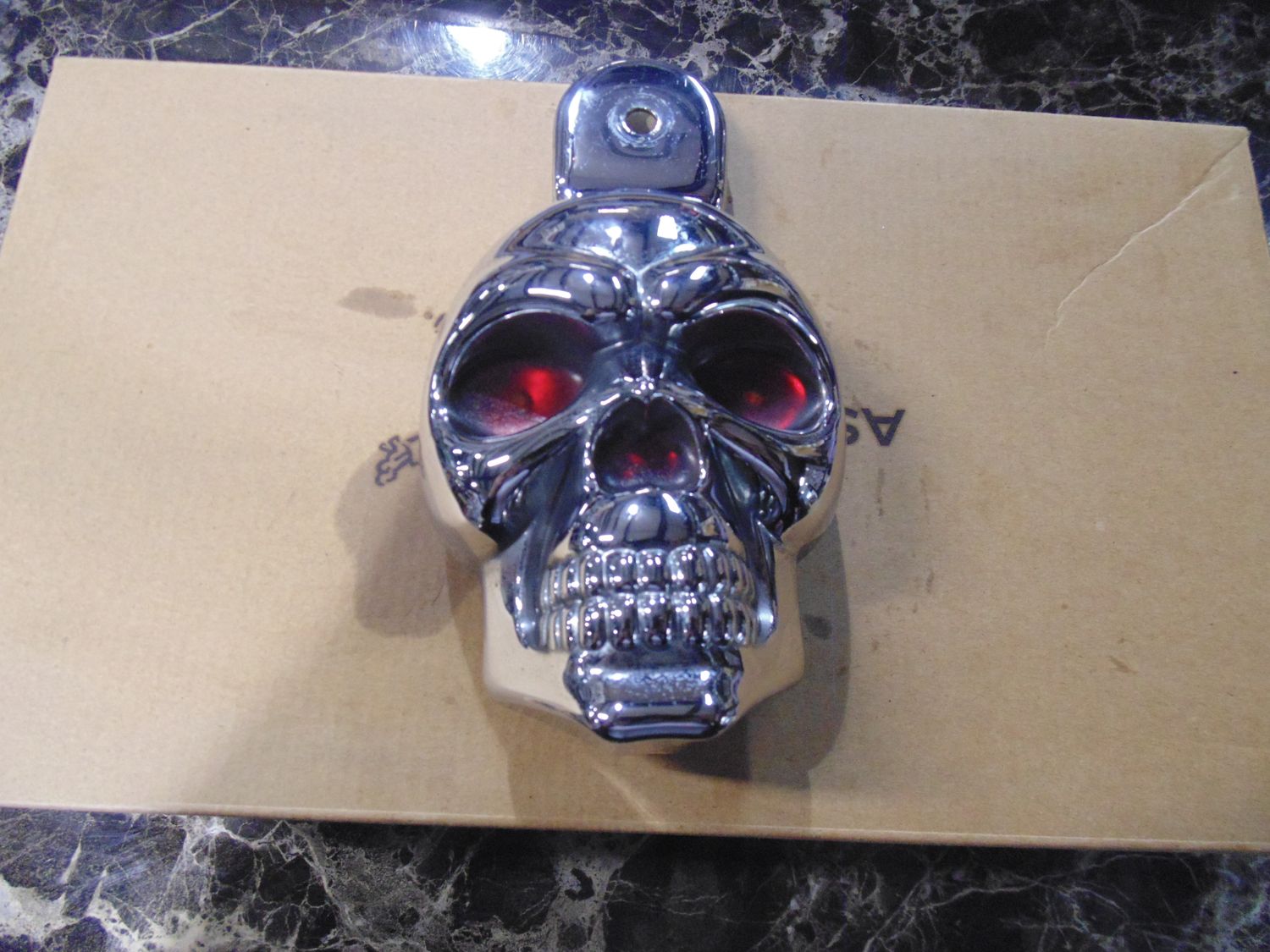 Skull Cowbell Horn Cover for Harley Red Jewel Eyes