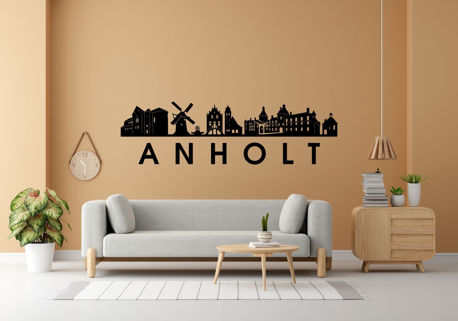 Wandtattoo ANHOLT Anholter Skyline - Skyline Anholt Mühle, Schloss, Kapelle, Kirche, Rathaus, Brunnen Wandtattoo
