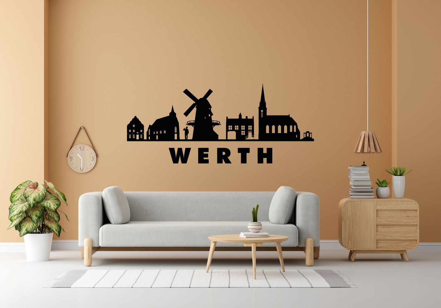 Wandtattoo WERTH Werther Skyline - Skyline Werth Wandtattoo - Mühle, Dorfausrufer, Rathaus, Ehrenmal Skyline als Aufkleber