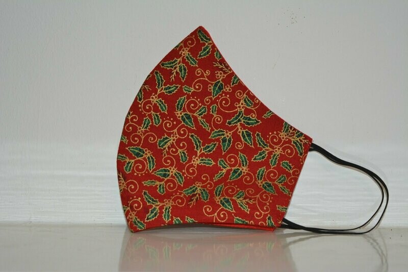 Face mask red with printed leaves
