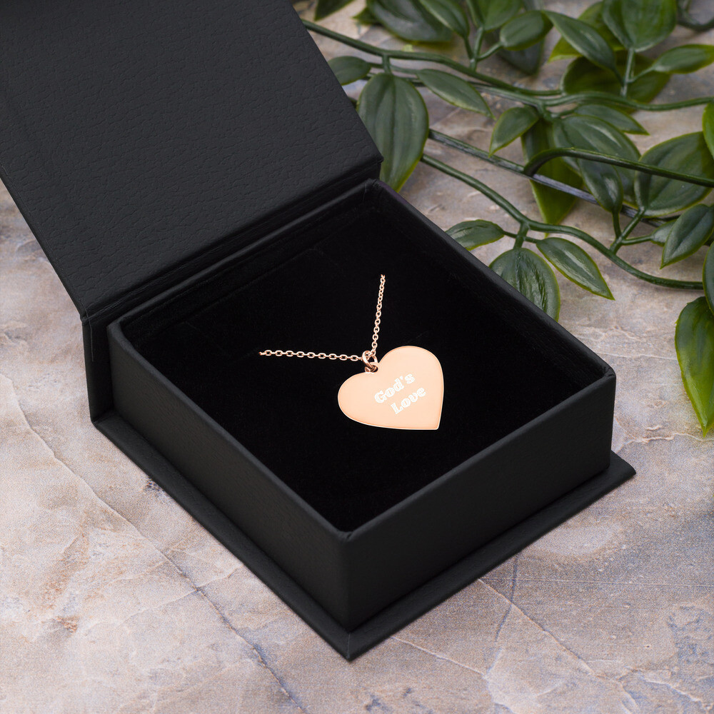 God&#39;s Love Engraved Silver Heart Necklace