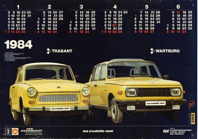 Poster_Kalender_1984_Wartburg_Trabant Poster_Kalender_1984_Wartburg_Trabant