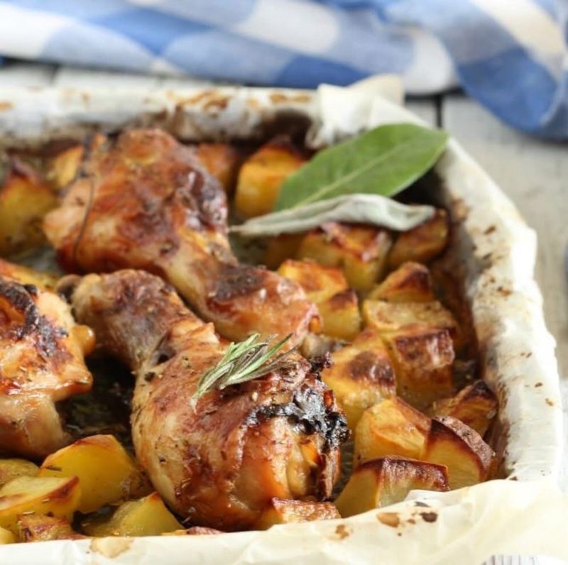 Pollo alla birra  con gratin di patate e bacon