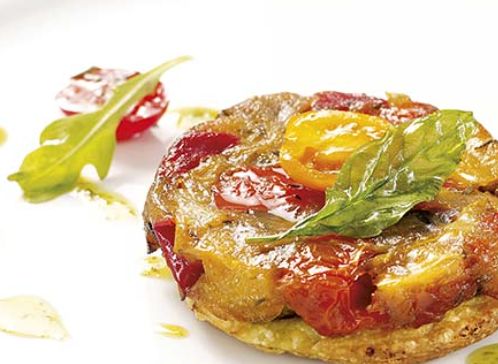 Tortino di verdure e ratatouille all'origano