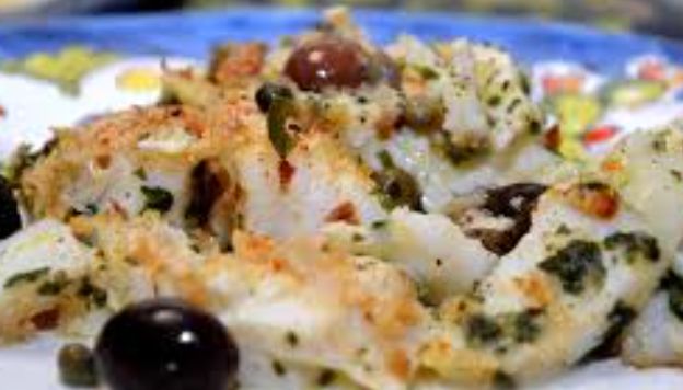 OMBRINA GRATINATA AI PISTACCHI, MELANZANE AL FUNGHETTO