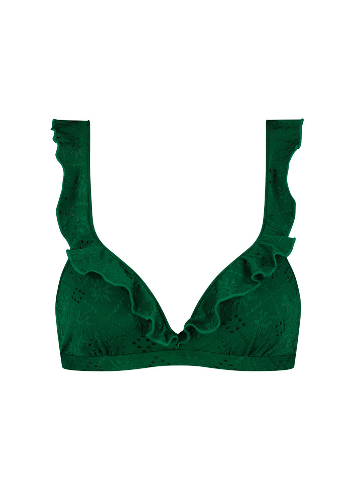 Beachlife Ruffle Bikinitop Green Embroidery