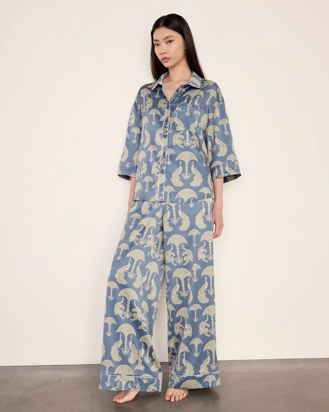 Chelsea Peers Pyjama Set Satin Tigers and Peacocks Print