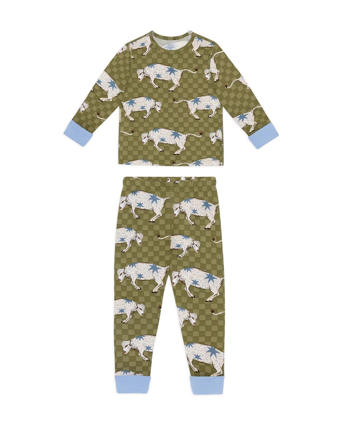 Chelsea Peers Pyjama Set Kids Checkerboard Bison Print