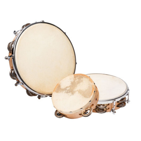 TAMBOURIN PEAU NATURELLE 25 CM + 14 CYMBALETTES
