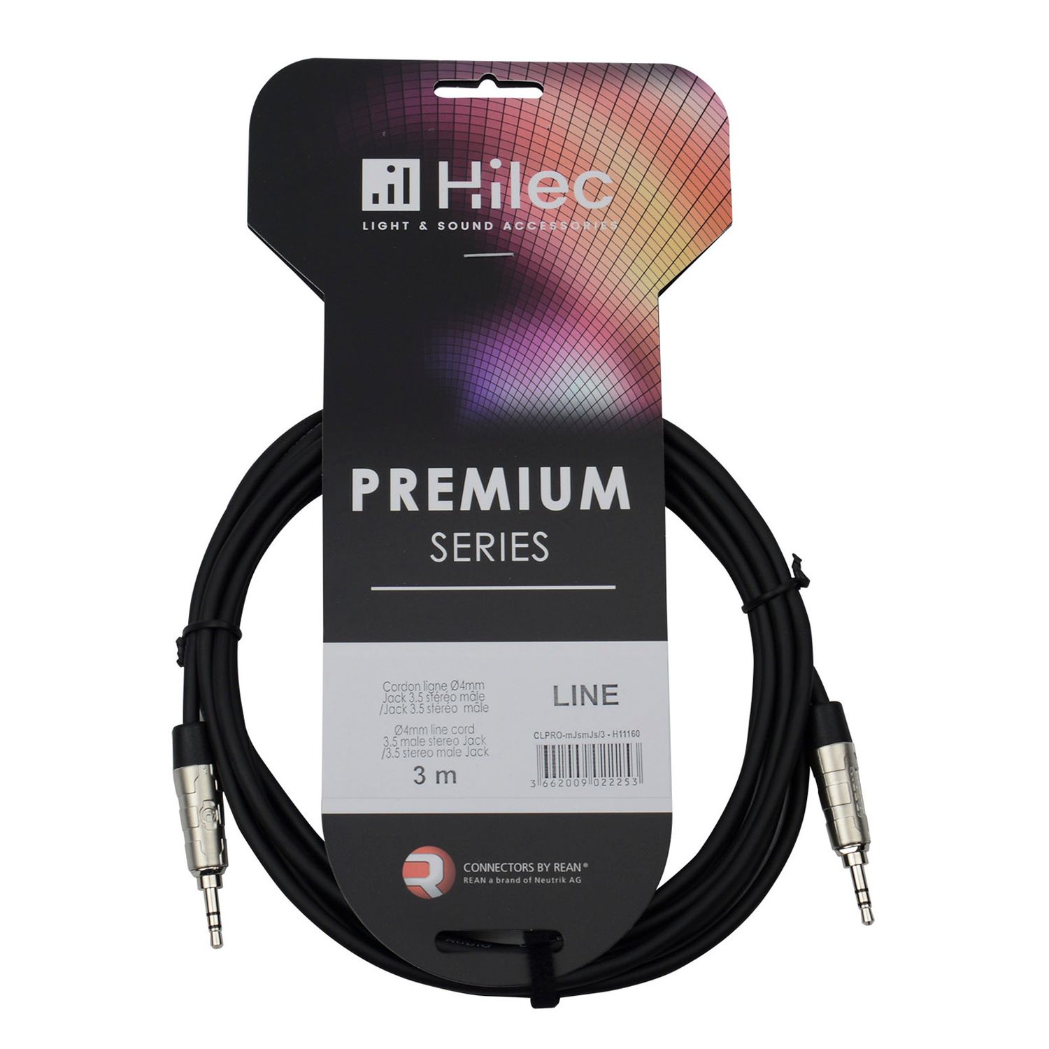 Cordon ligne Ø4mm Jack stétéro 3.5 / Jack stéréo 3.5 avec connecteurs REAN – 3m