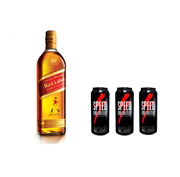 Combo Whisky Johnnie Red Label Botella 1 Litro + 3 Lata Speed 473 ml