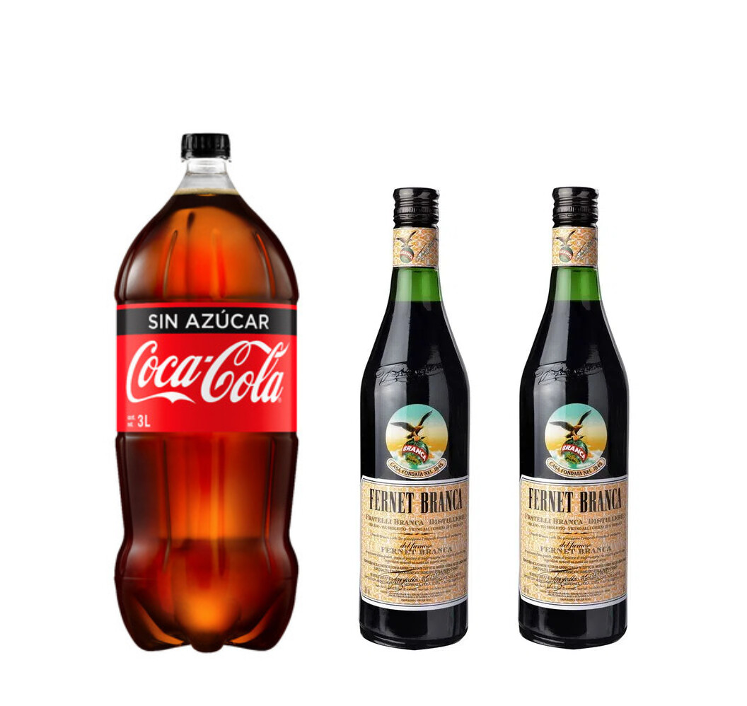 Combo 2 Fernet Branca 750 ml + 1 Coca Cola Zero 3 Litros