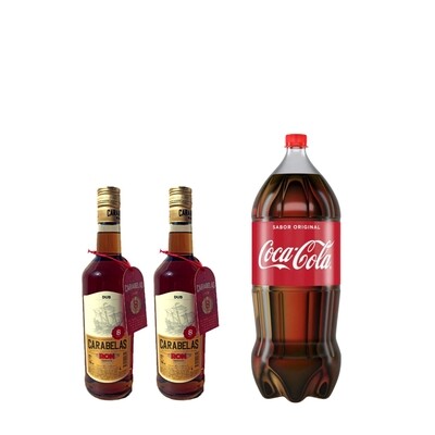 Combo 2 Ron Carabelas 750 ml + Coca Cola 3 L