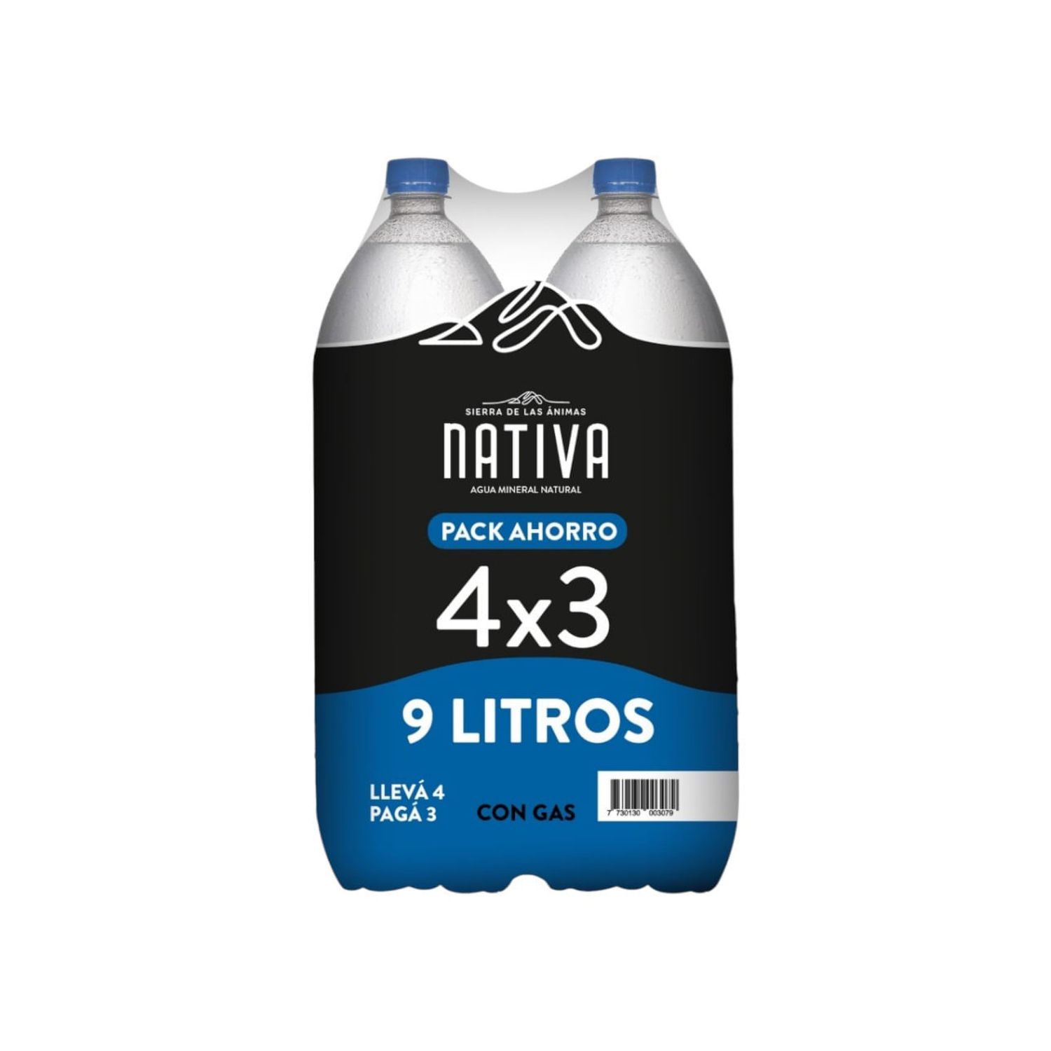 Agua Mineral Con Gas Nativa Botella 2,25 L Pack x 4
