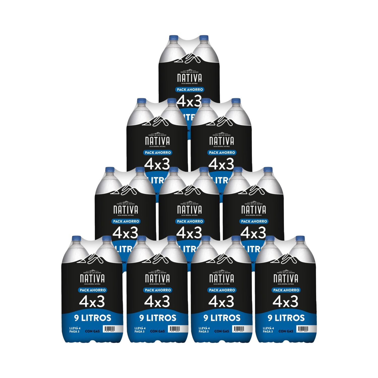 10 Agua Mineral Nativa Con Gas 2,25L Pack x 4