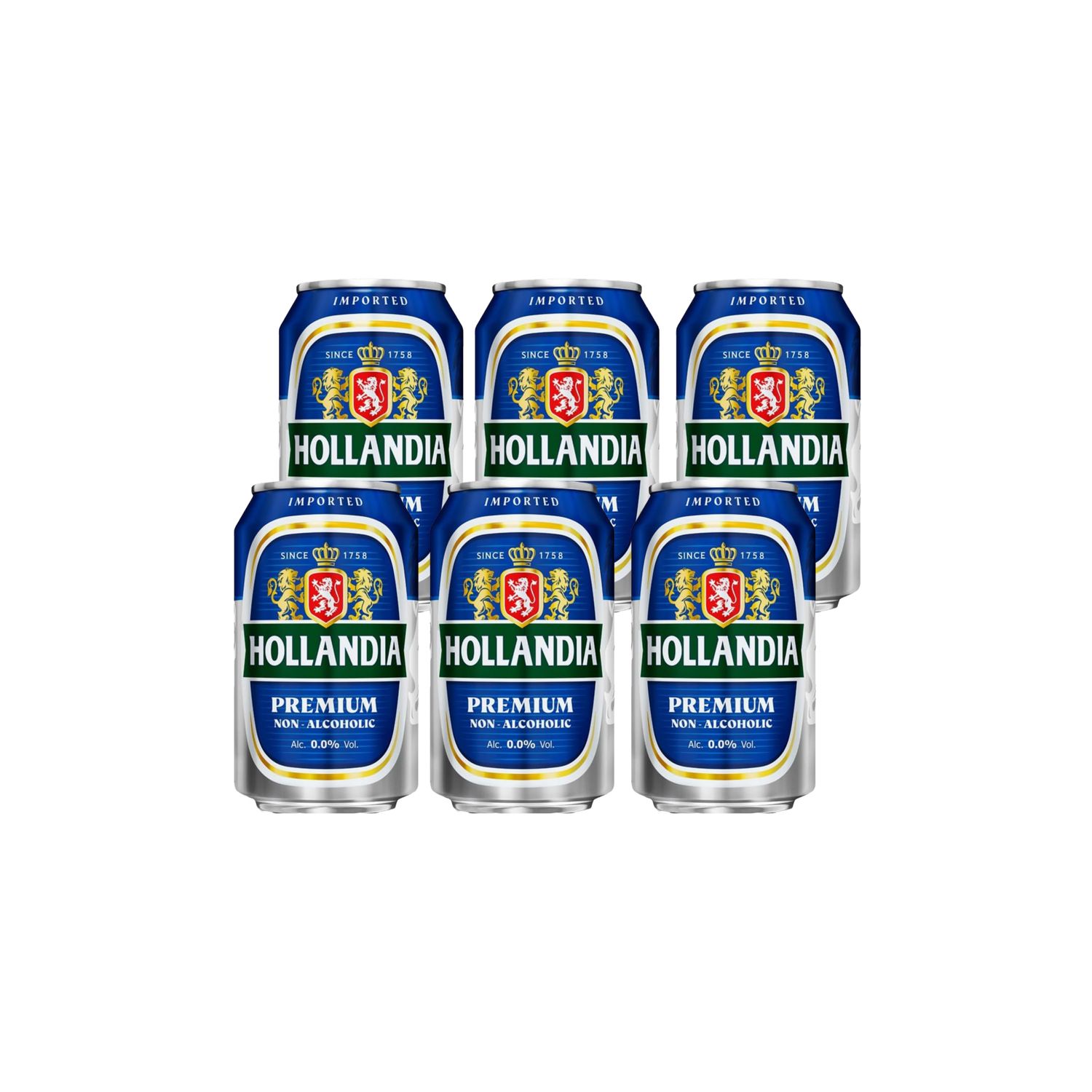 Cerveza Hollandia Premium Sin Alcohol Lata 330 ml Pack x6
