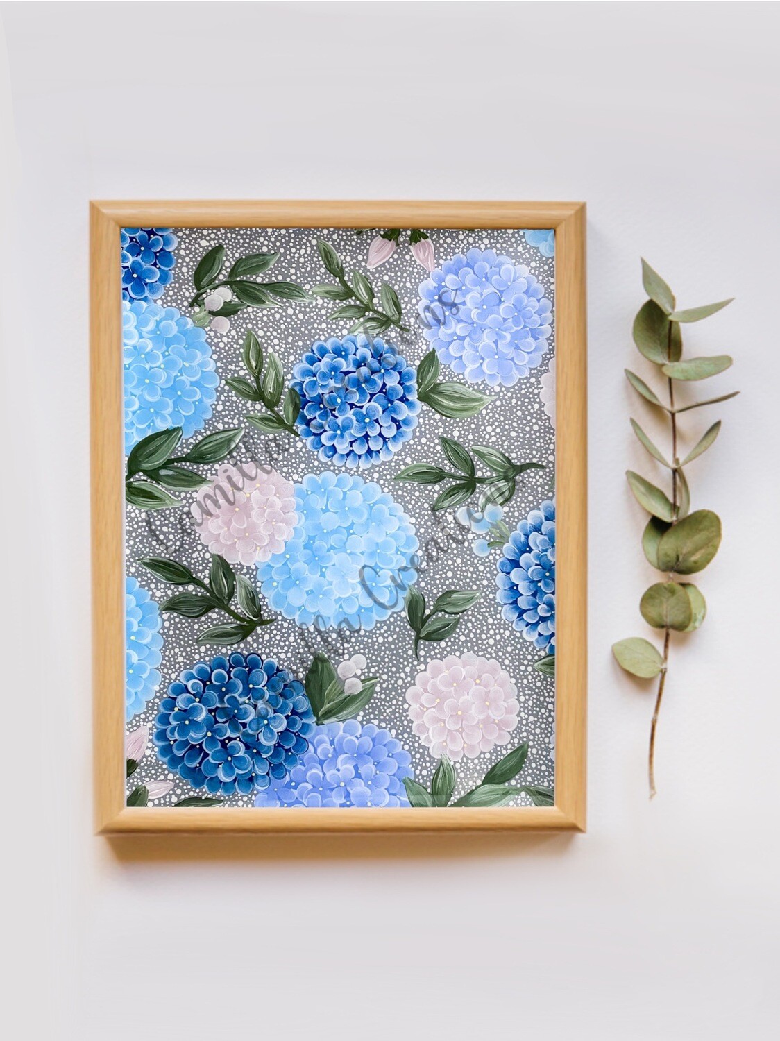 Dotted Lilac &amp; Blue Hydrangea Print