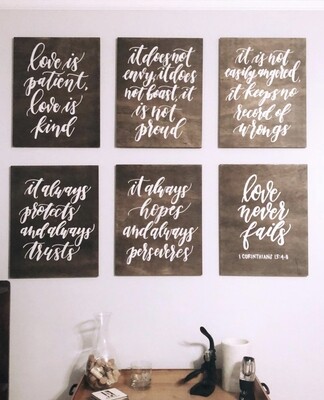 "1 Corinthians 13:4-8" Six Piece Wedding Sign Set
