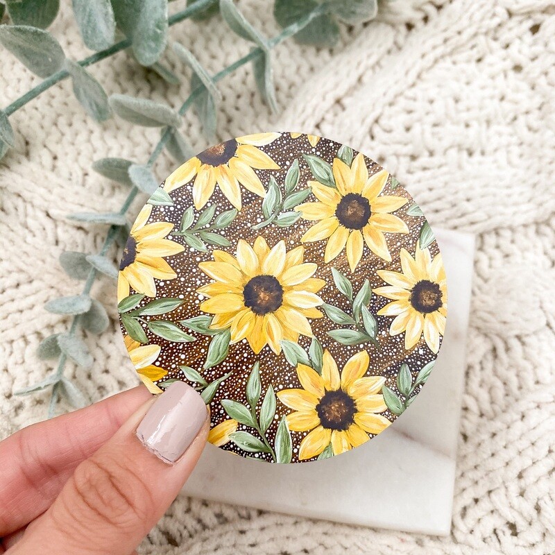 Dotted Sunflower Field Circle Flat Magnet