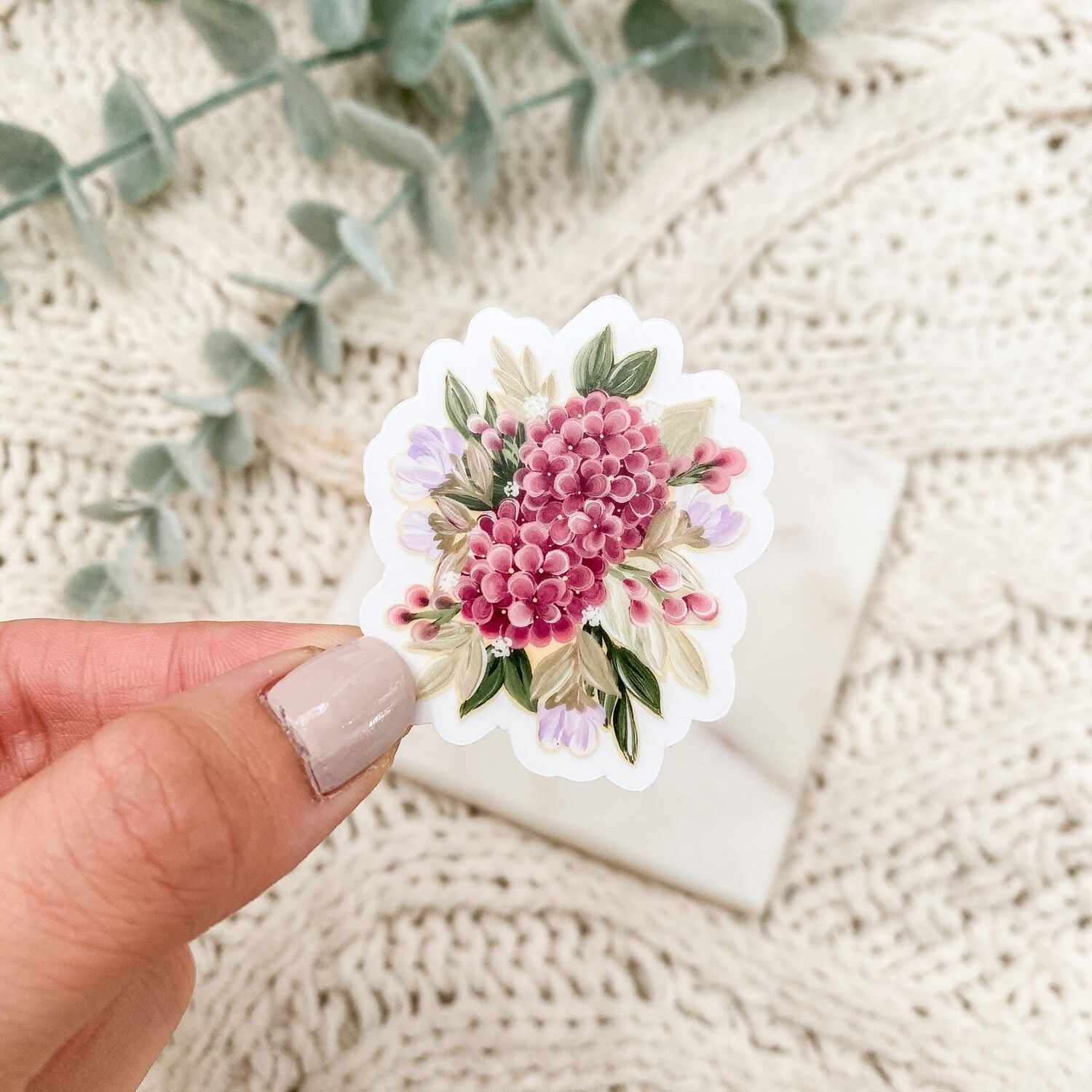 #34 Pink Hydrangea Bouquet CLEAR Border Sticker