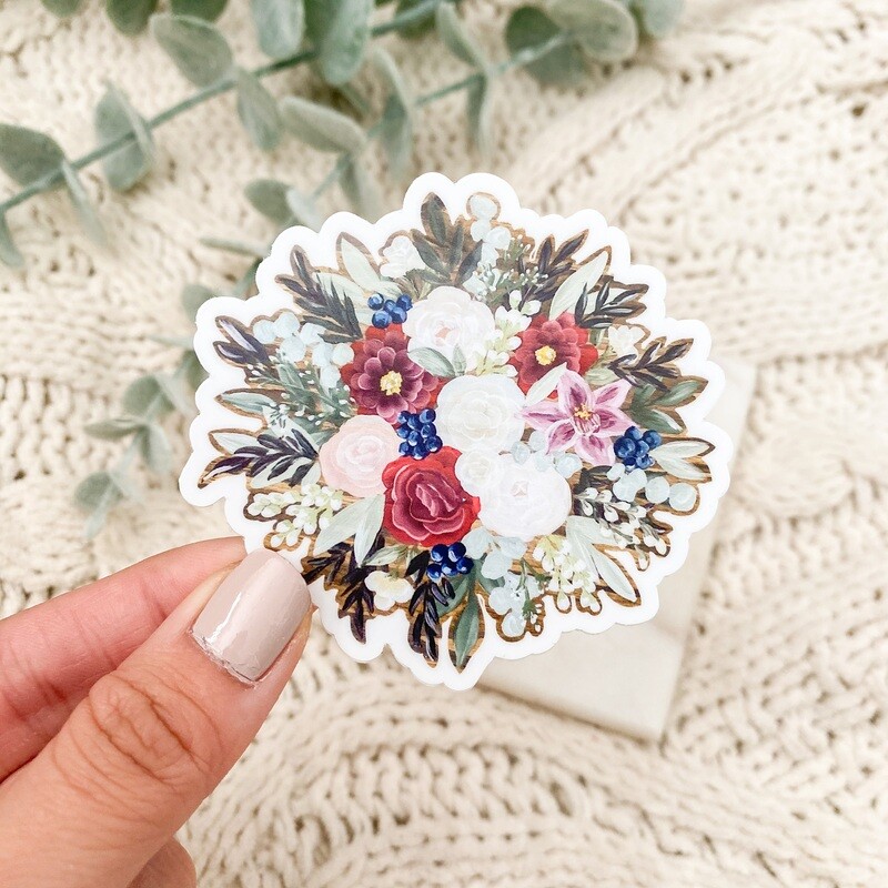 #32 Winter Time Bouquet WHITE Border Sticker