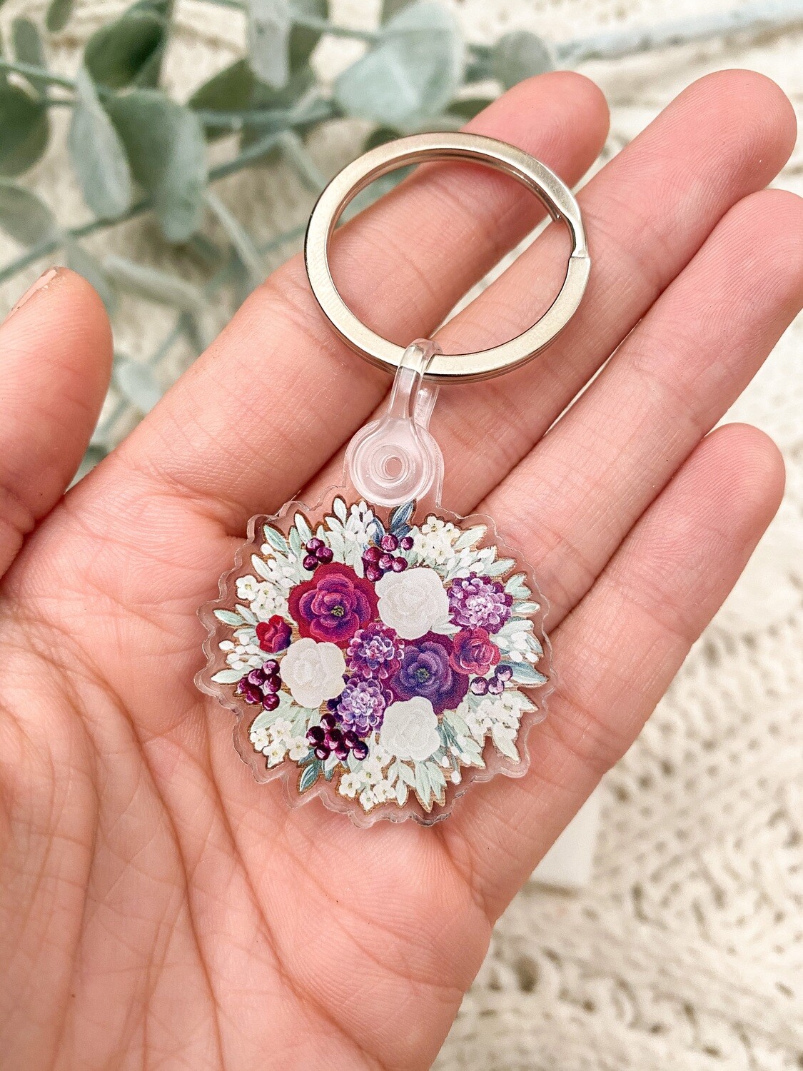Cream + Burgundy Bouquet Keychain Cream + Burgundy Bouquet Keychain