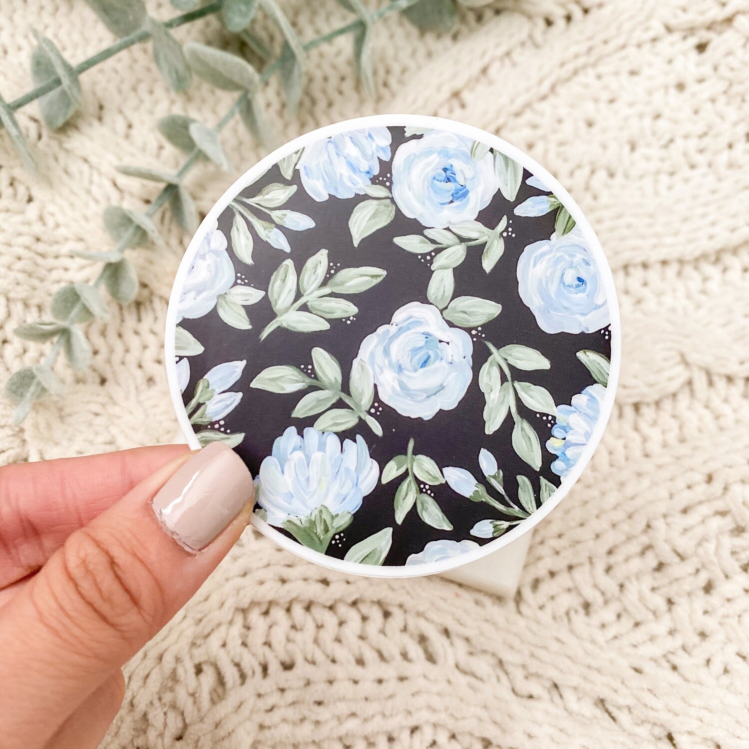 #13 Blue Rose White Border Sticker